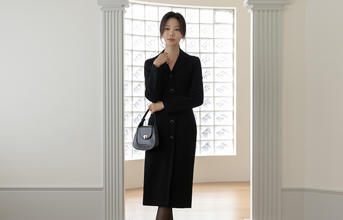 フェミニン カラーネック Hライン ツイード ワンピース