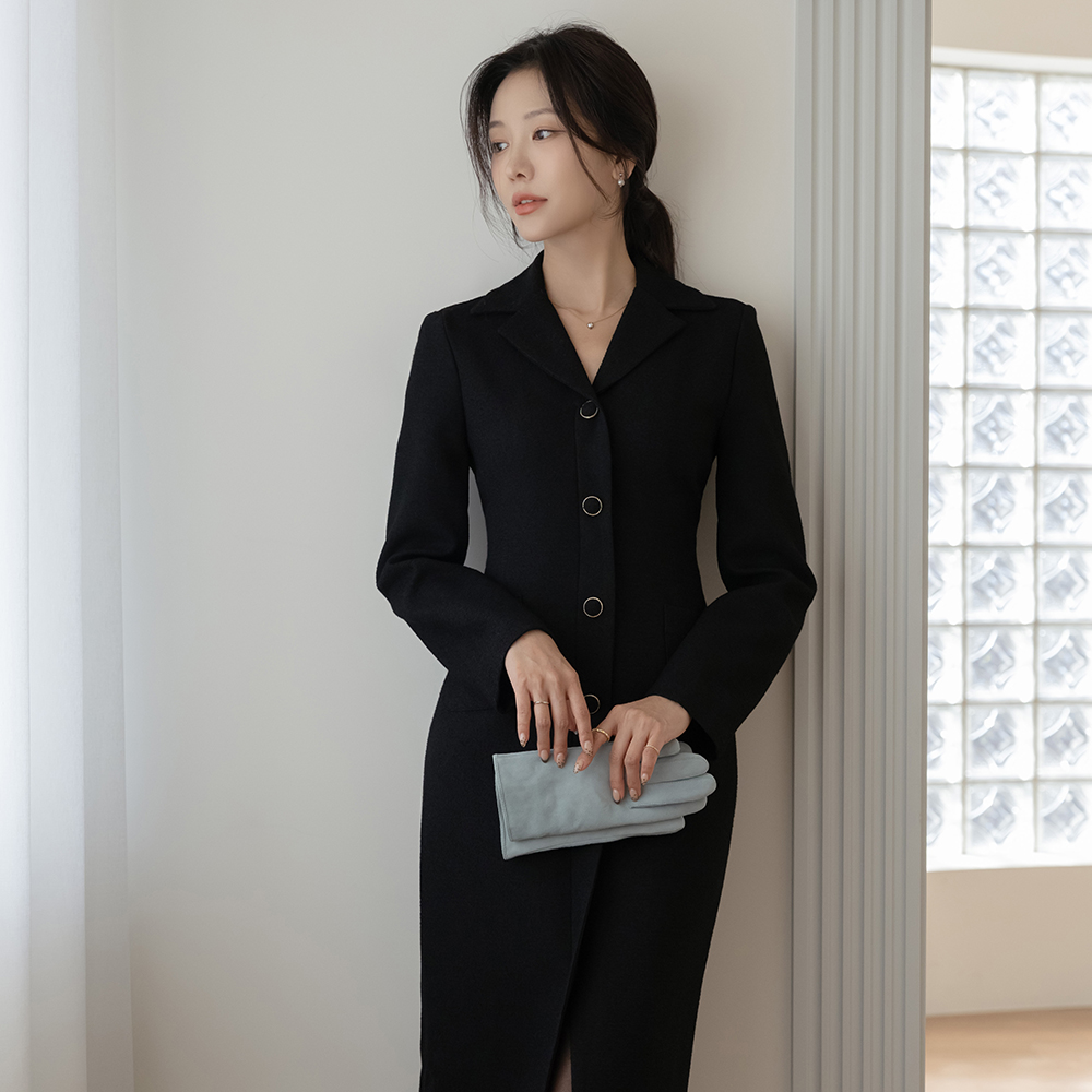 フェミニン カラーネック Hライン ツイード ワンピース