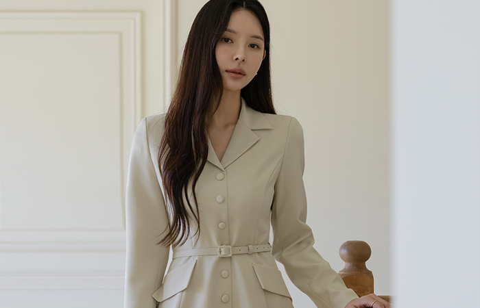 カラーネック Aライン ワンピース