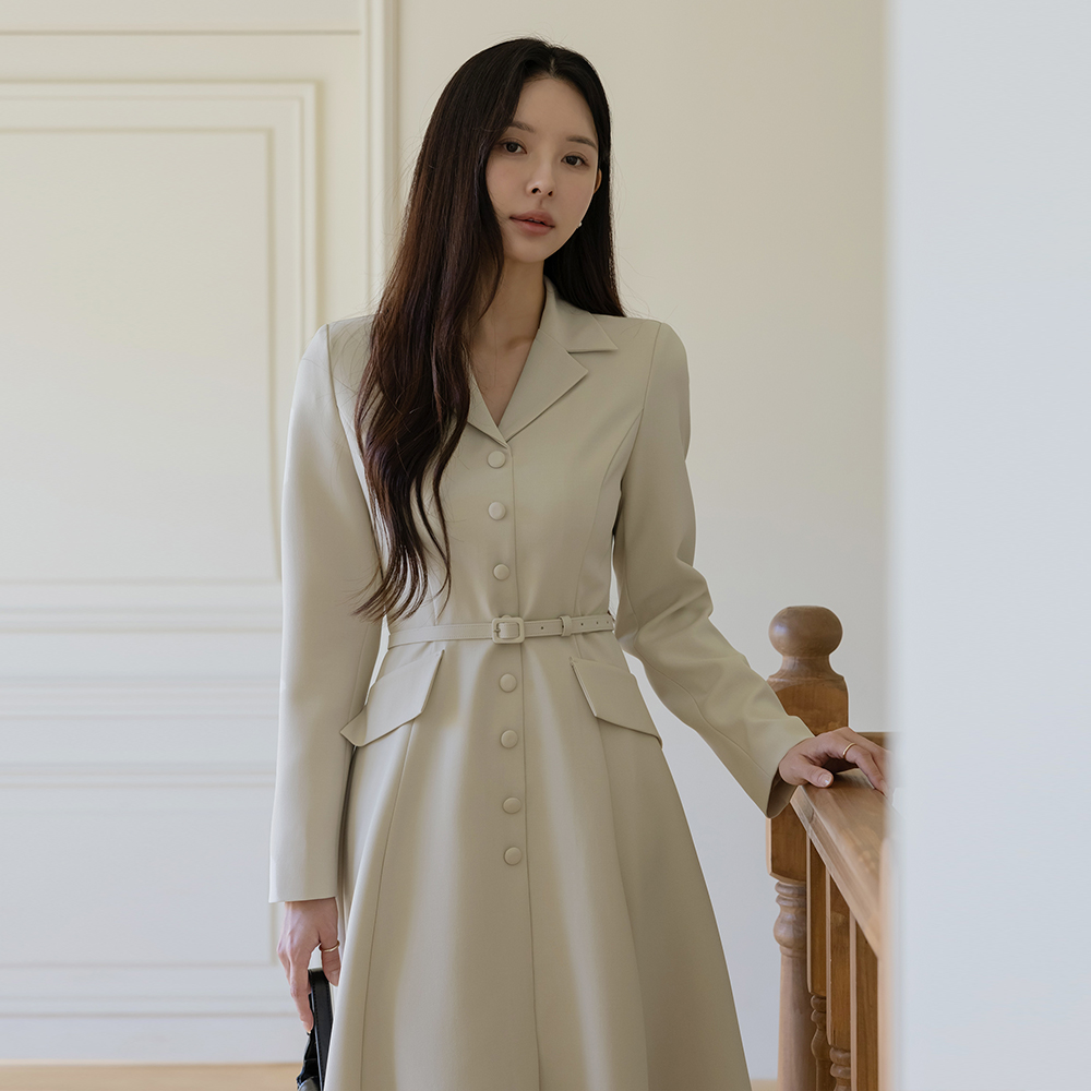 カラーネック Aライン ワンピース