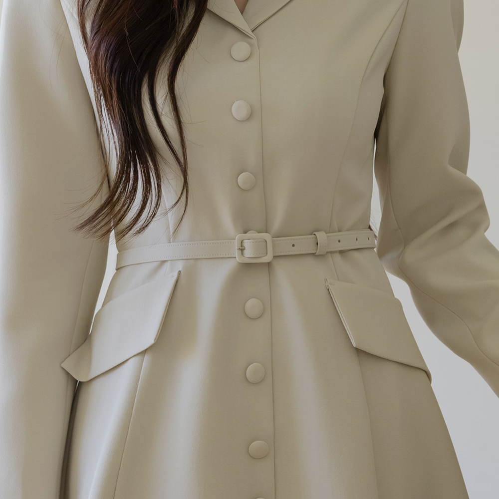 カラーネック Aライン ワンピース_ベルト