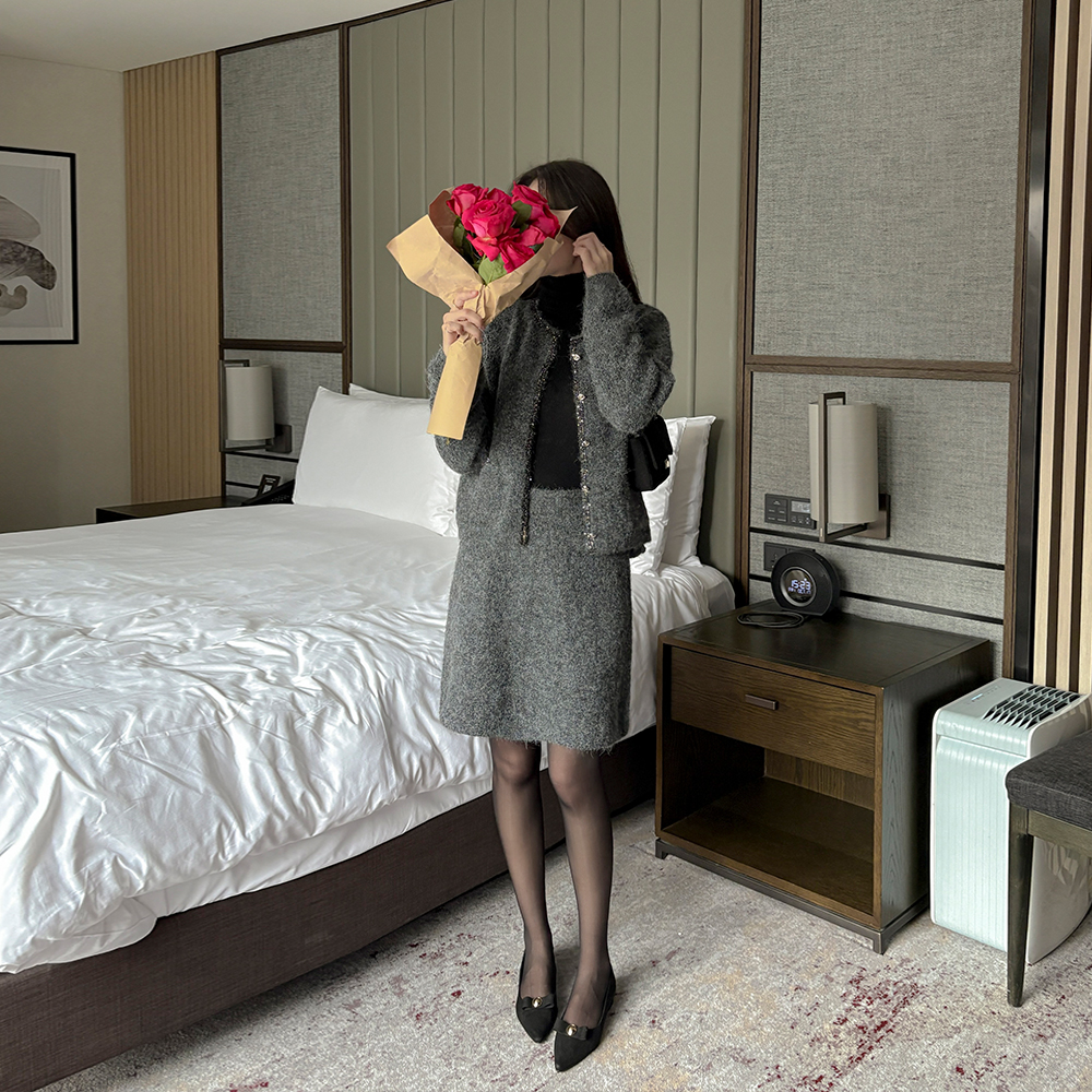 スパングル ポイント ウール カーディガン&スカート SET