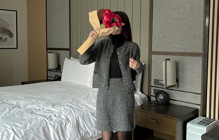 スパングル ポイント ウール カーディガン&スカート SET