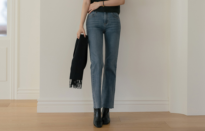 ウォッシング ストレート 弾力 デニム パンツ