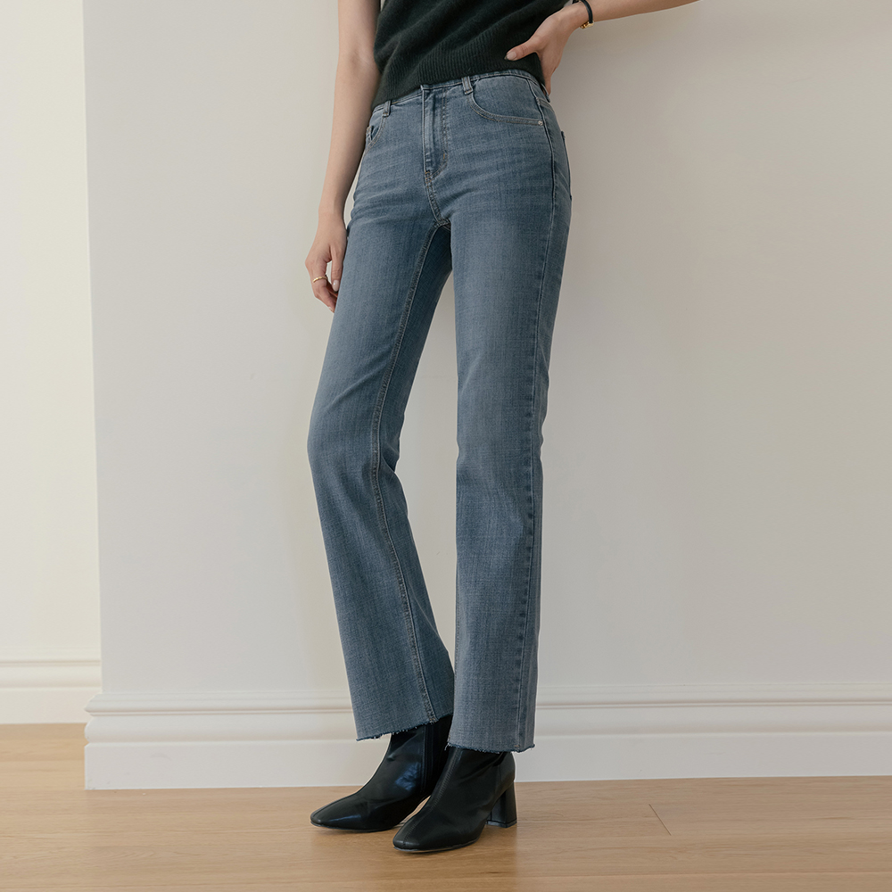 ウォッシング ストレート 弾力 デニム パンツ