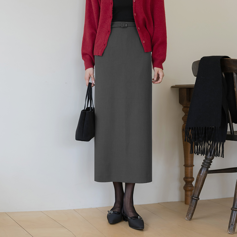 ベーシック Hライン ロング スカート(+ベルト)