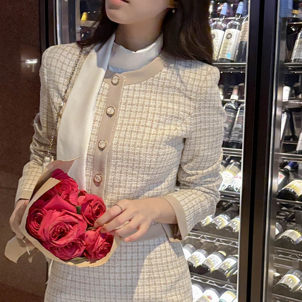 バンビ チェック ツイード 配色 Set-up ジャケット