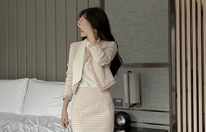 バンビ チェック ツイード 配色 Set-up ジャケット