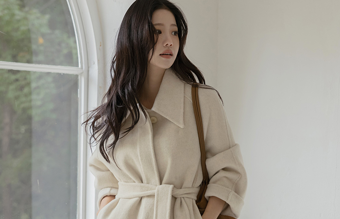 カラーネック キルティング ベストSET ウール ハンドメード ロング コート(+ベルト)