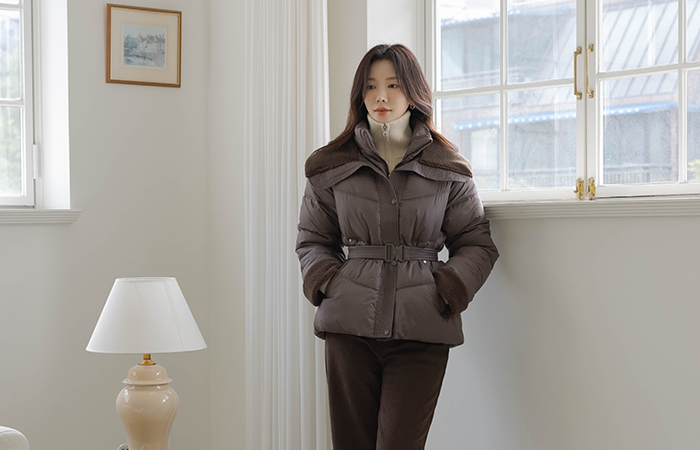 ぽかぽかした ウール 配色 ハーフ バディング(+ベルト)