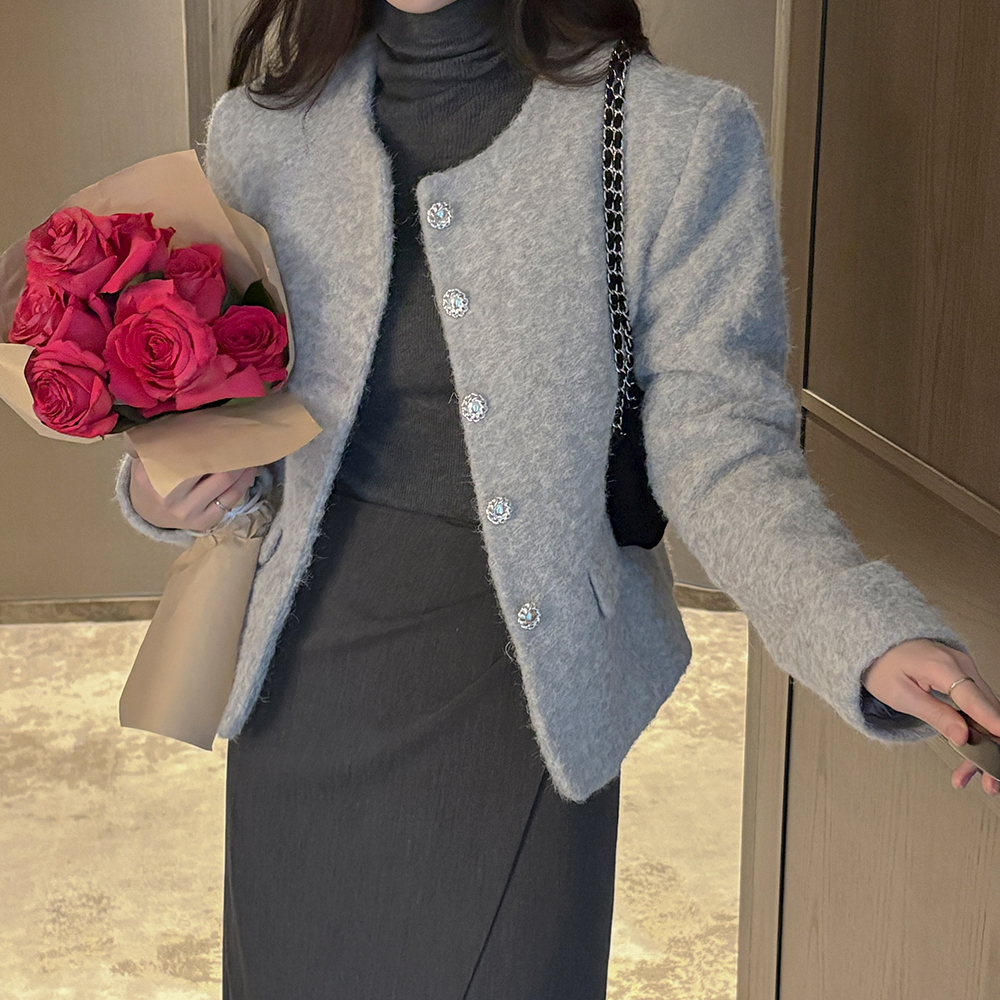 分厚い ぽかぽかした 2オンス キルティング ラウンドネック ジャケット