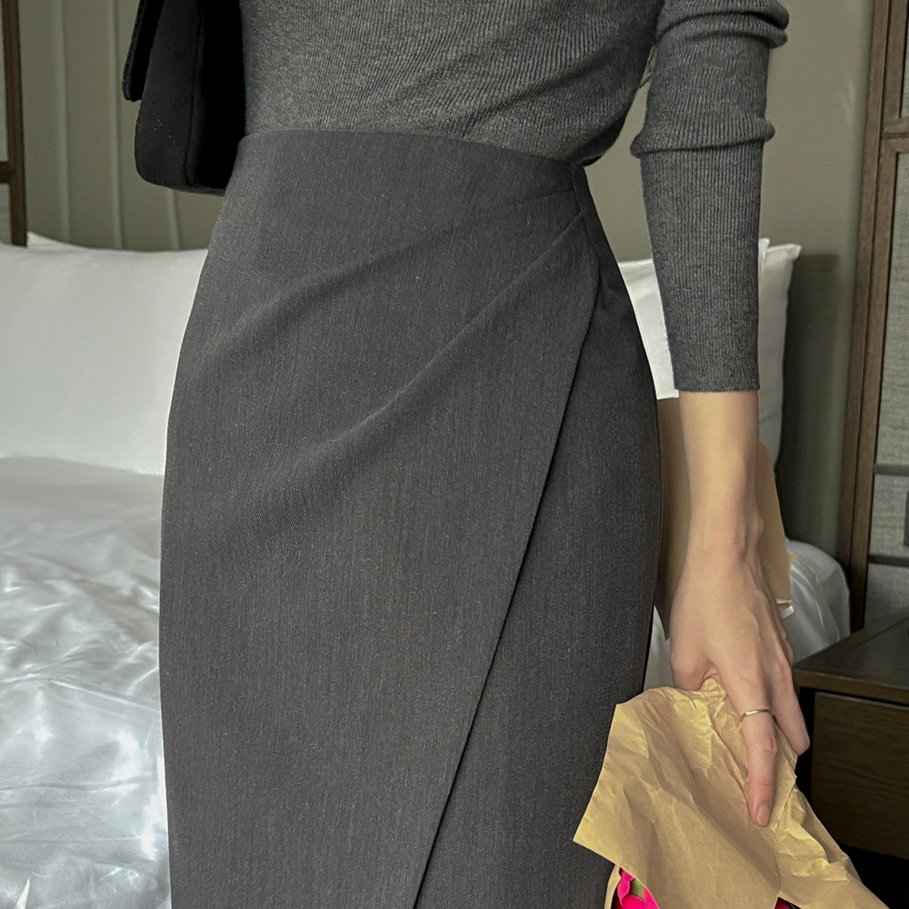 シャーリング ラップスタイル Hライン ロング スカート