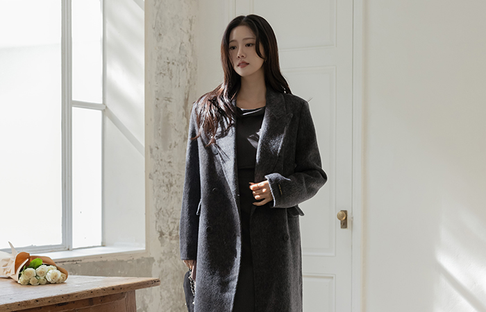 テーラードカラー ダブル ボタン ウール ハンドメード コート