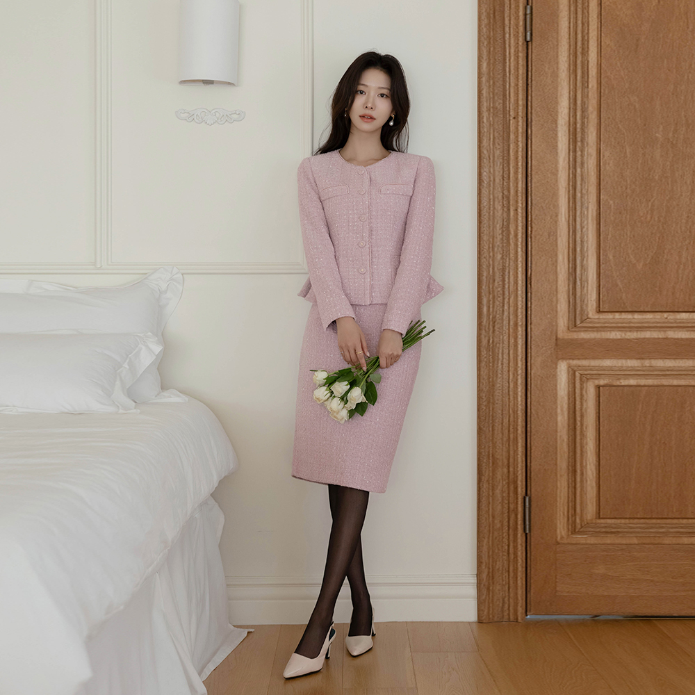 Eli ベルベット ウール ペプラム ツイード Set-up ジャケット