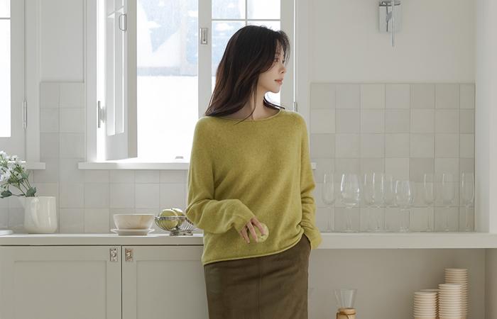 ボートネック カシミア&ウール ラグラン ニット