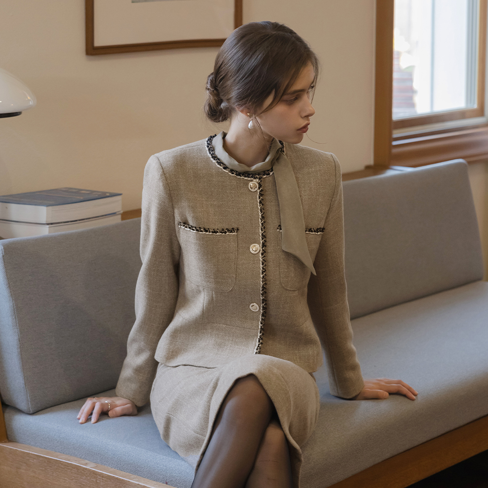 スリム ライン 配色 ツイード Set-up ジャケット