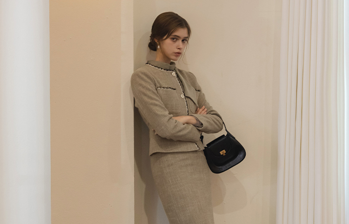 スリム ライン 配色 ツイード Set-up ジャケット