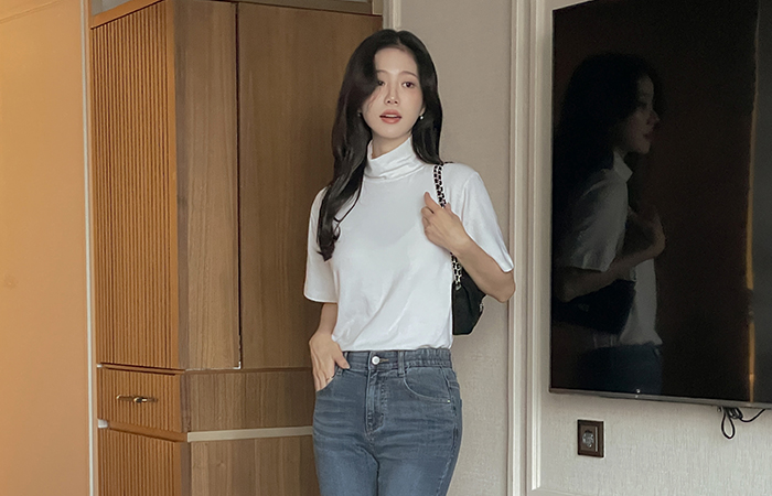 ベーシック アンゴラ 半そで とっくりえり ティーシャツ