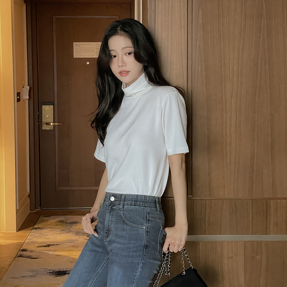 ベーシック アンゴラ 半そで とっくりえり ティーシャツ