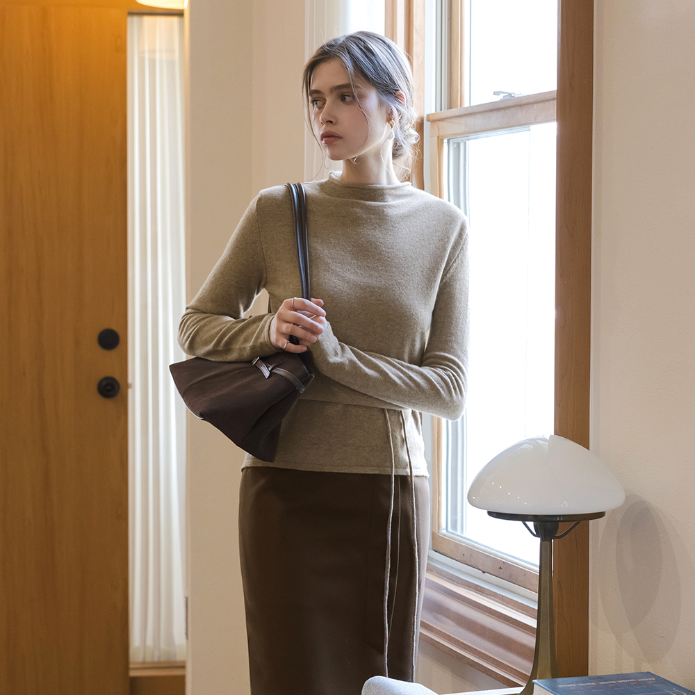 ハーフネック ウール ウォーマー ニット(+ベルト)