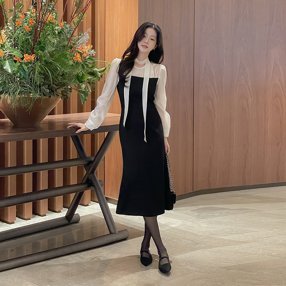 로에 レイヤード 配色 ワンピース(+タイ)(マーメイド/Hラインver)