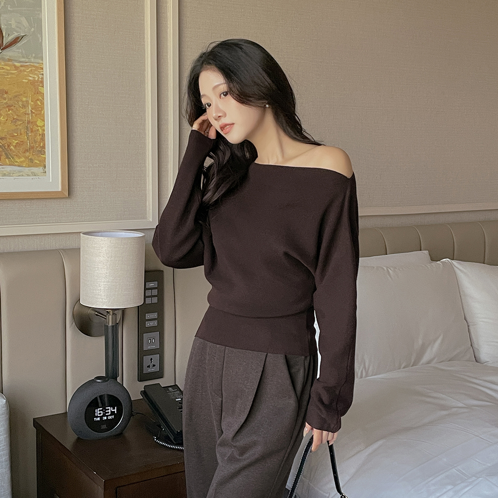 ツーウエー ショルダー アンバランス ウール ニット