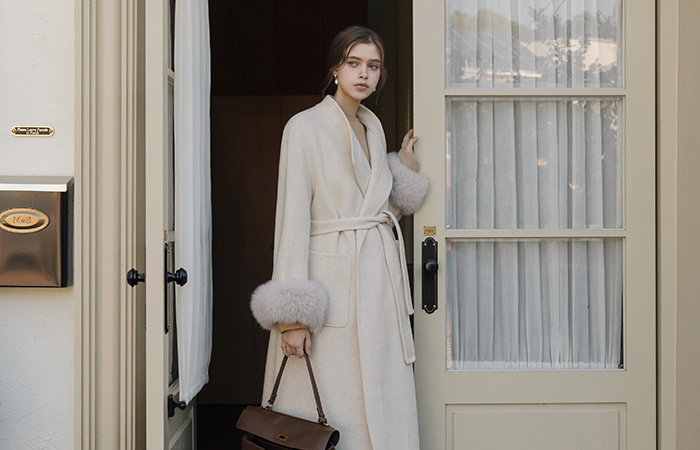 リアル フォックスパー ウール ハンドメード ロング コート(+ベルト)