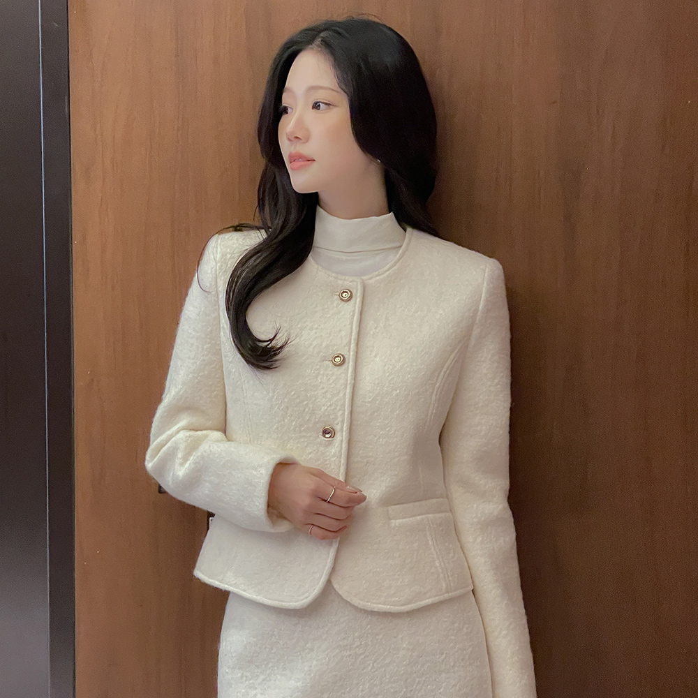 ウール100% ブークレ ツイード Set-up ジャケット