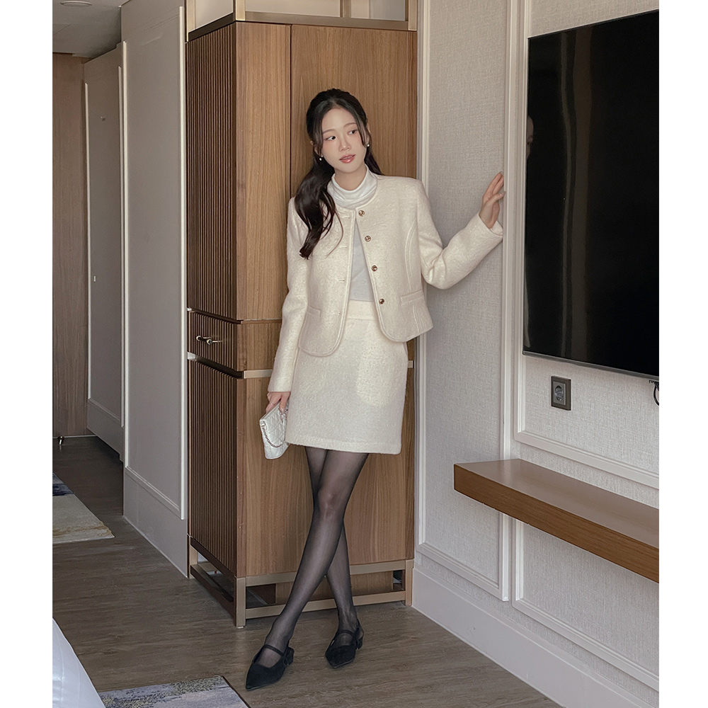 ウール100% ブークレ ツイード ミニ Set-up スカート