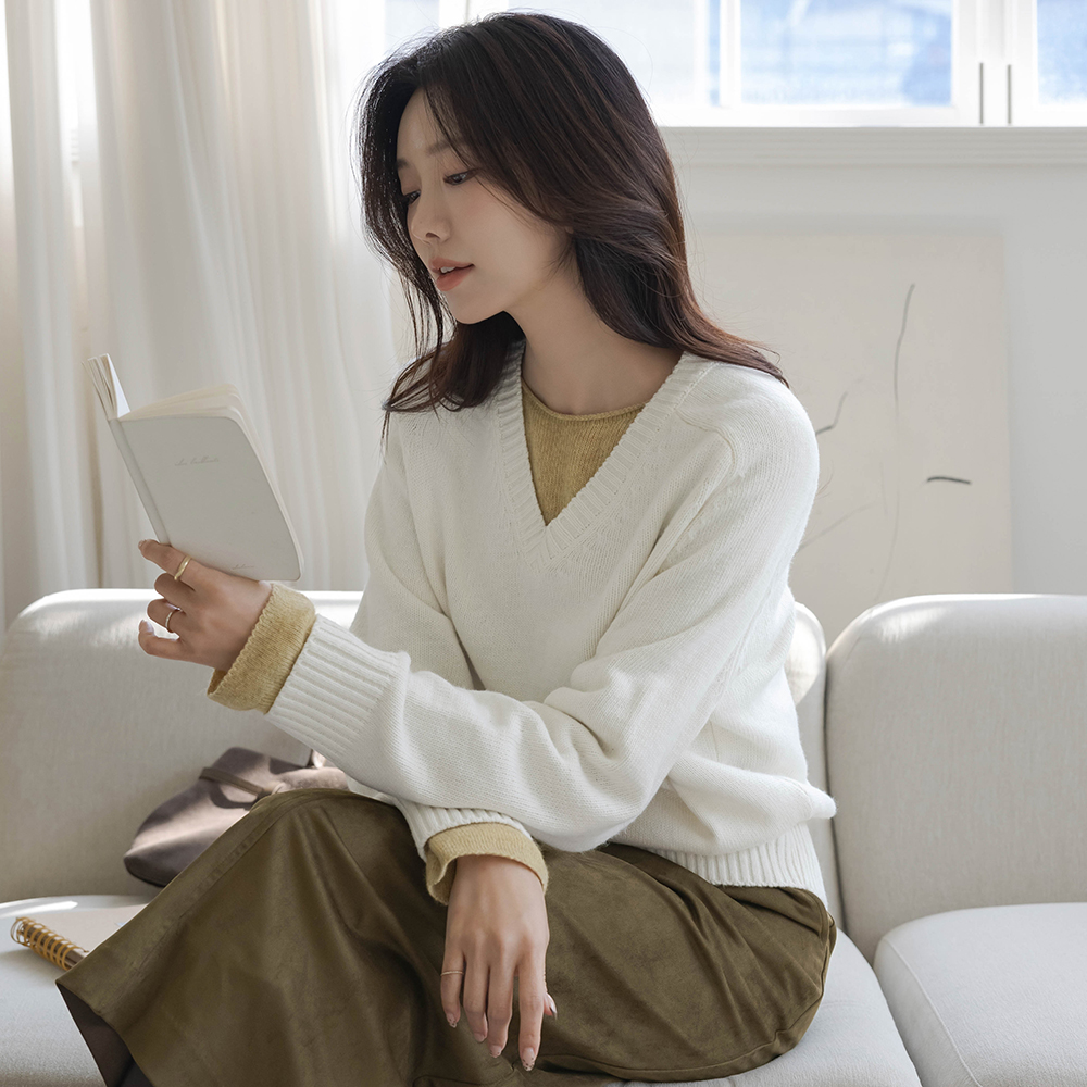 Vネック ラグラン 스탠다드핏 ウール ニット