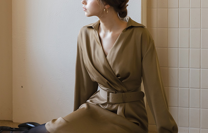 ラップスタイル シルキー ワンピース(+ベルト)