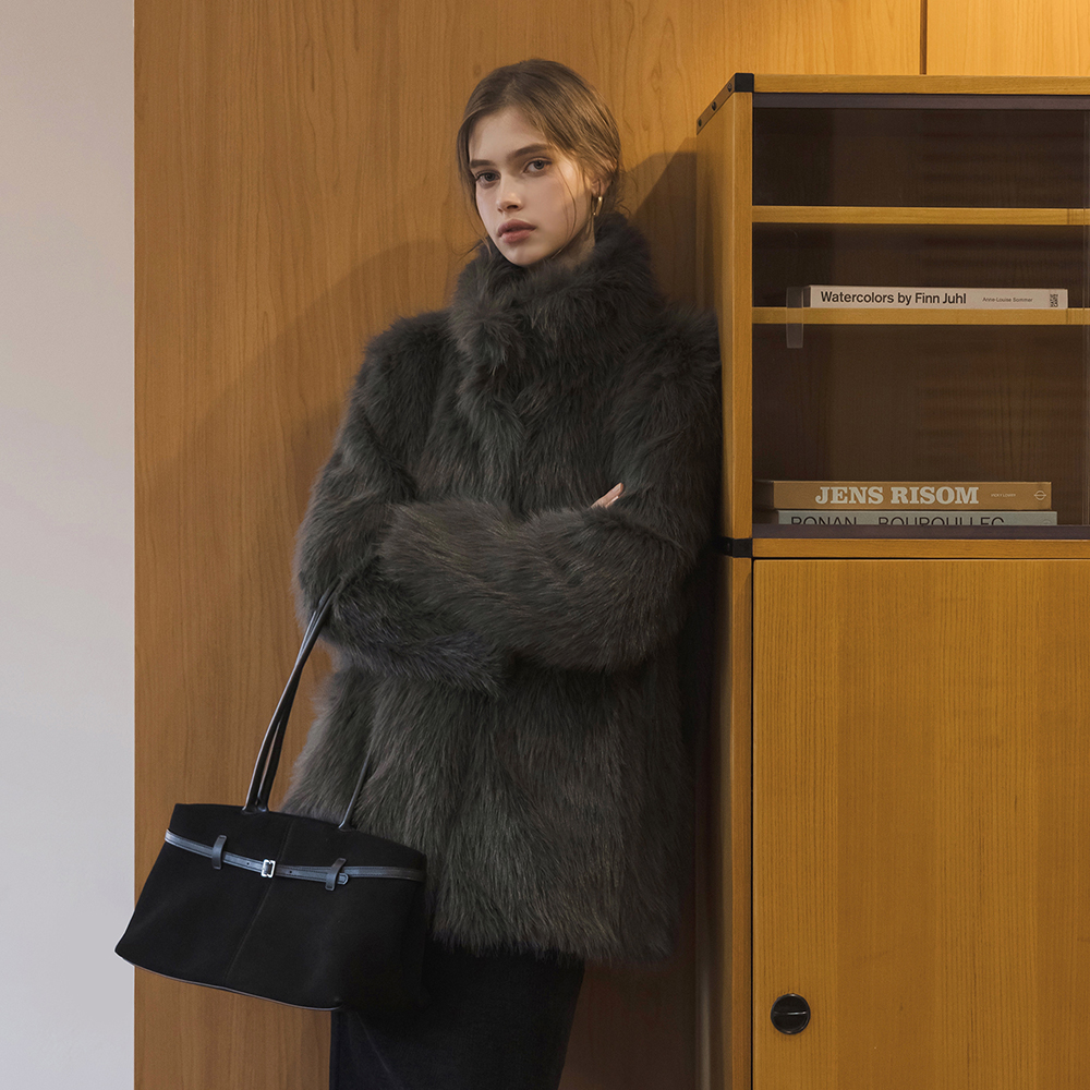 高品質 ウインター ハイネック ファー ジャケット