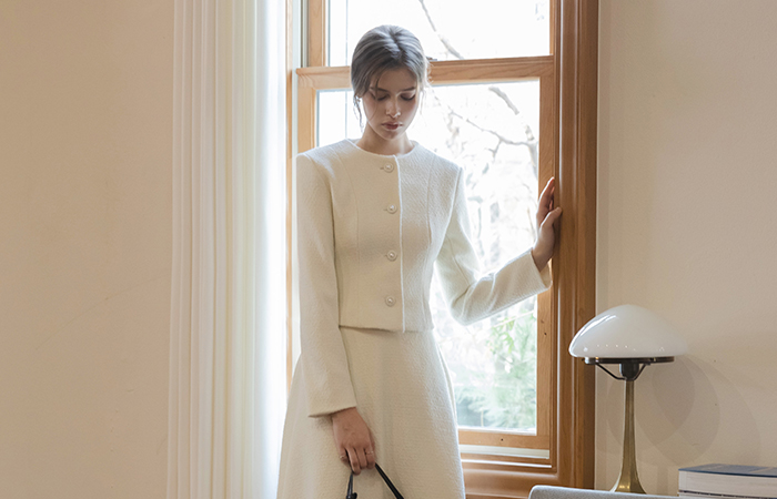 プラハ スリムフィット ブークレ ツイード Set-up ジャケット