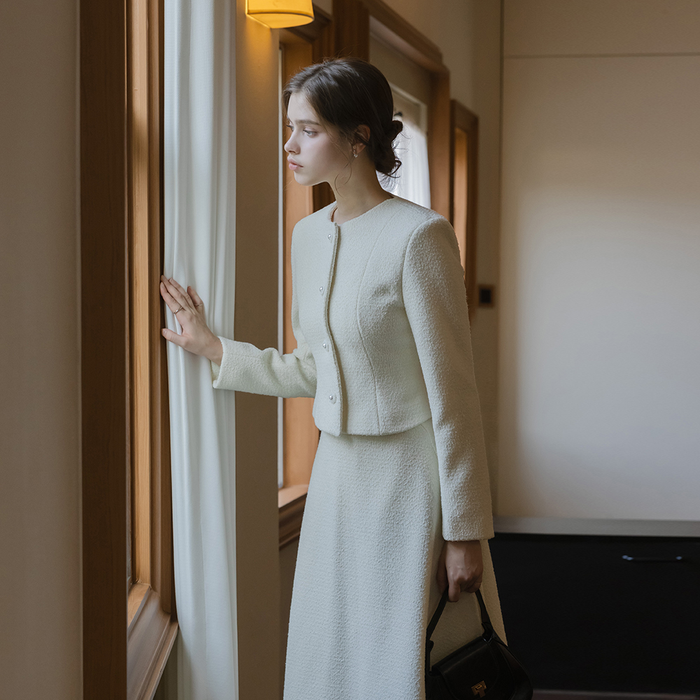 プラハ スリムフィット ブークレ ツイード Set-up ジャケット