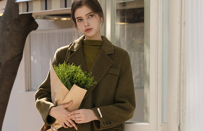 ウール100% ヘリンボーン ハンドメード ロング コート