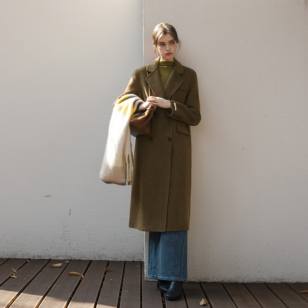 ウール100% ヘリンボーン ハンドメード ロング コート