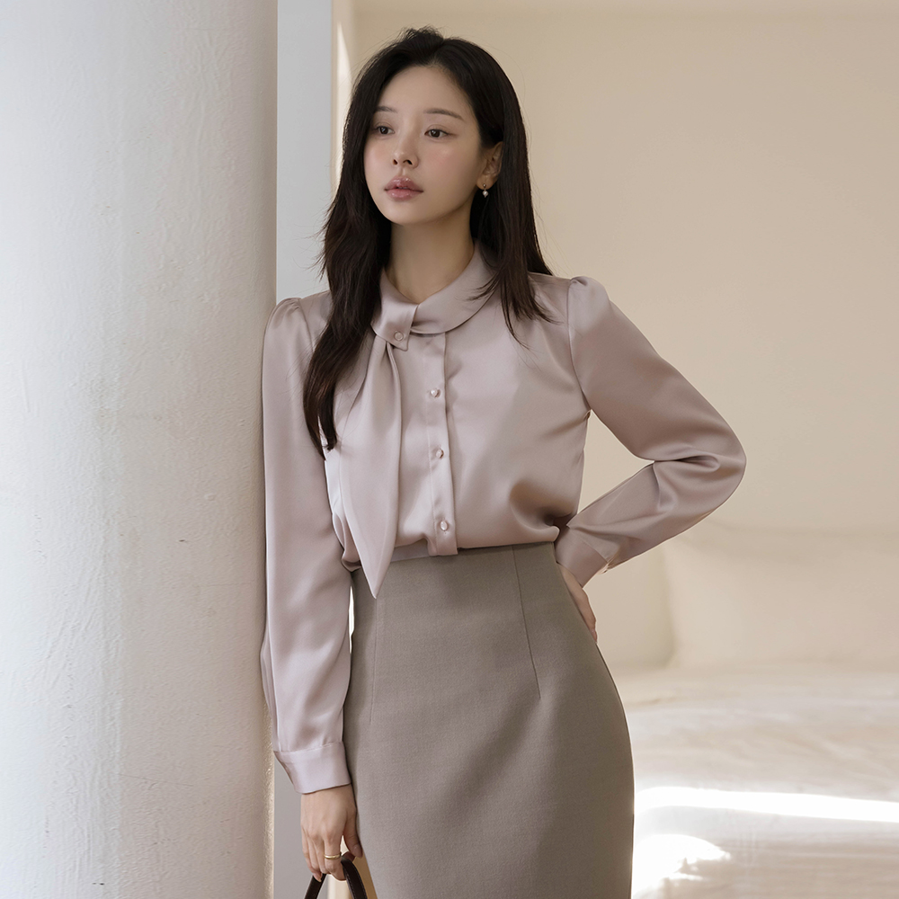 サテン スカーフネック ブラウス