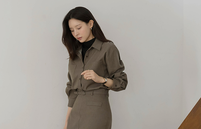 ウール ツーポケット ルーズフィット シャツ