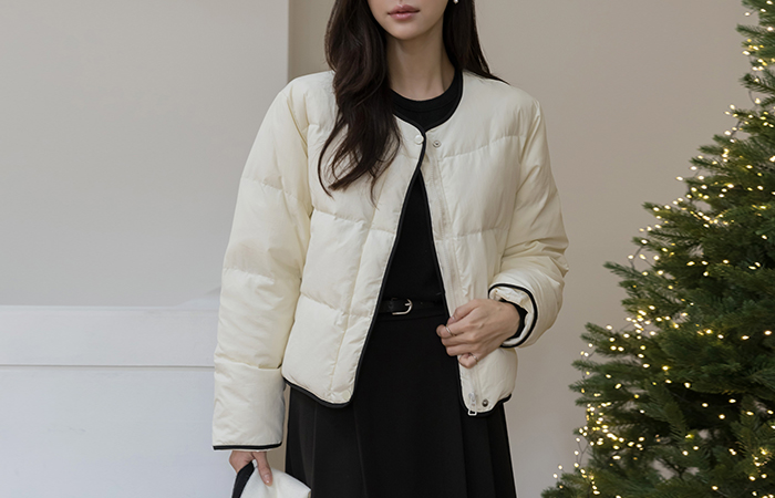 ダックダウン 100% ラウンドネック 配色 ショット バディング(+マフラー)