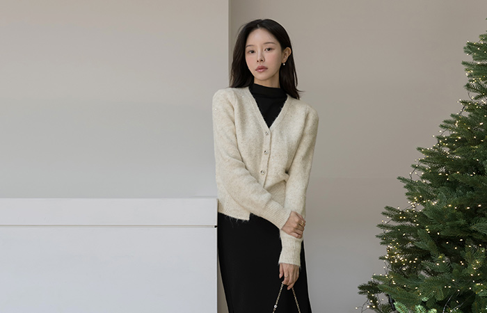 スパングル 花柄 ボタン ウール ニット カーディガン