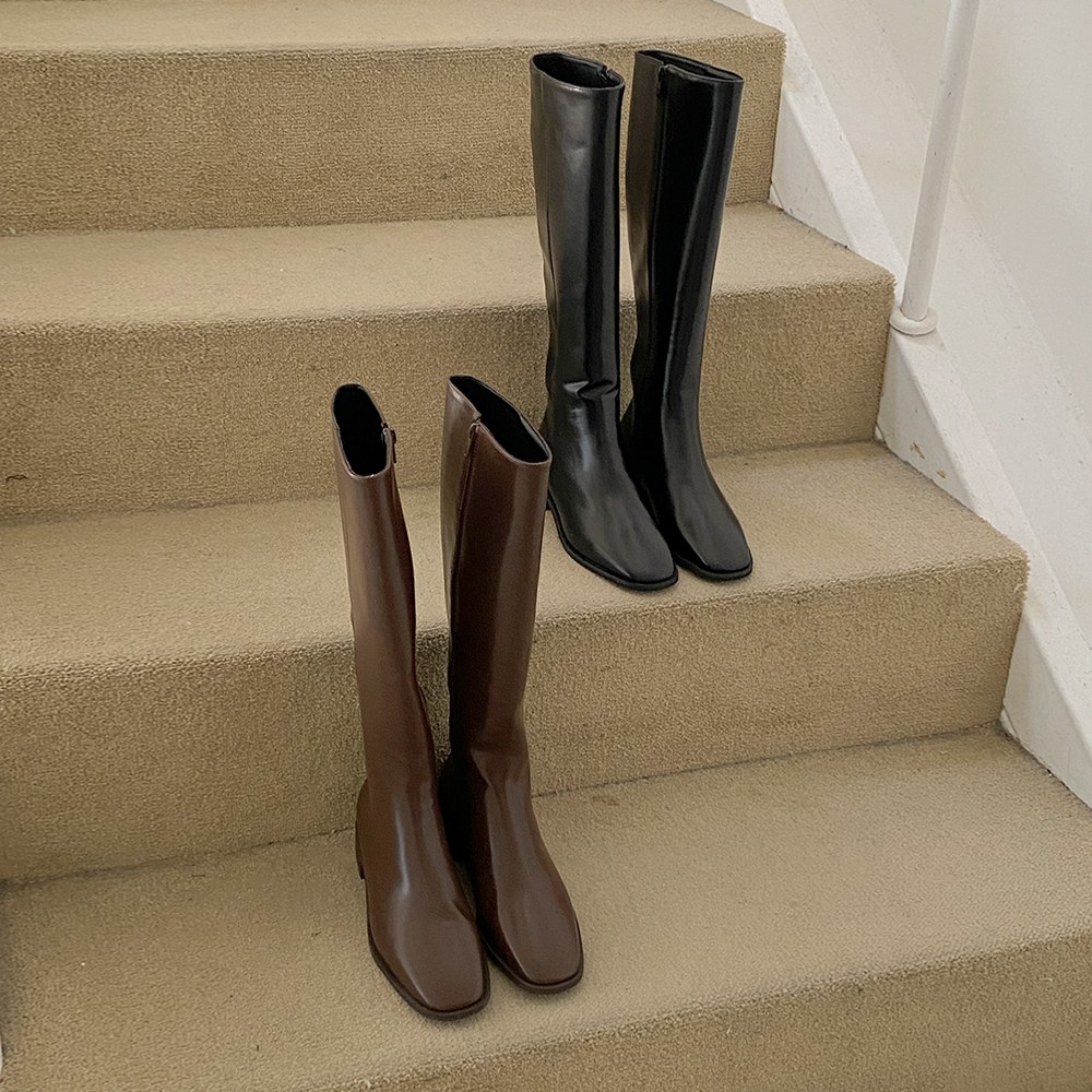 デーリー スクエア レザー ロングブーツ