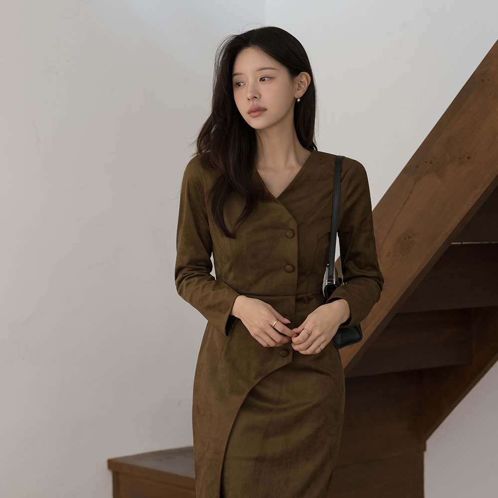 スエード ラップスタイル アンバランス Hライン ワンピース