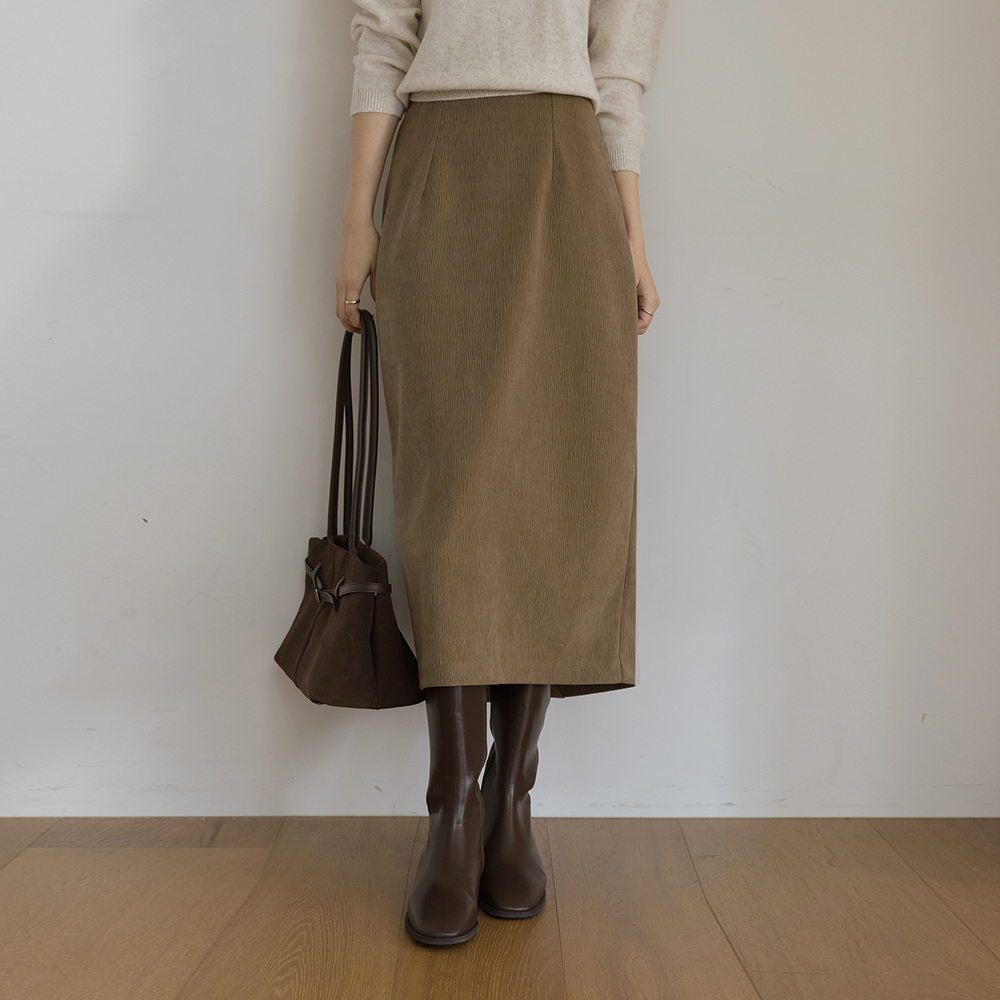 細かく美しい ベルベット リンクル Hライン 後面バンド スカート