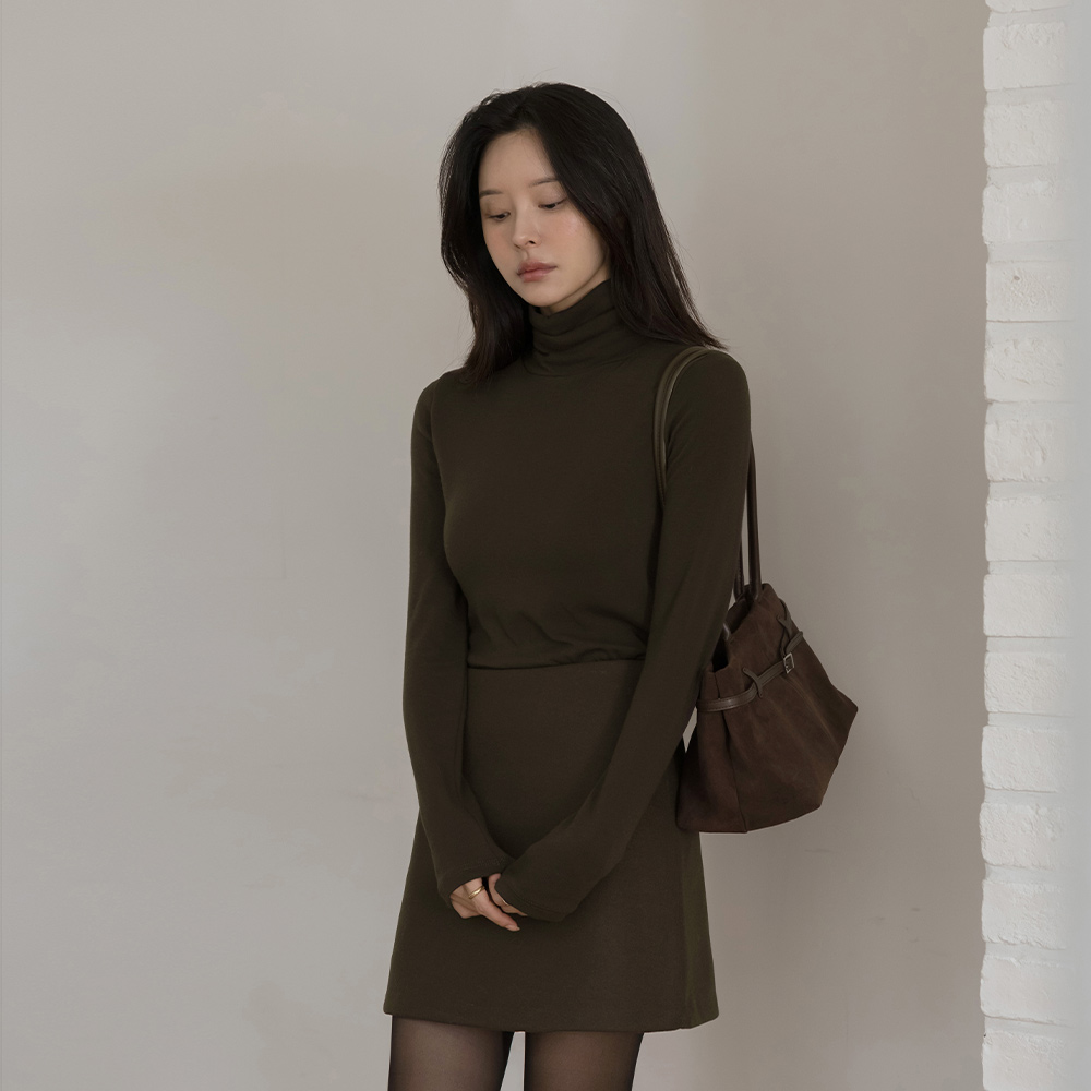 カラー ポイント ウール 弾力 とっくりえり ティーシャツ