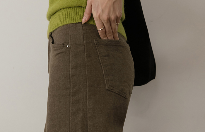 裾上 カッティング ワイドフィット 起毛 弾力 パンツ