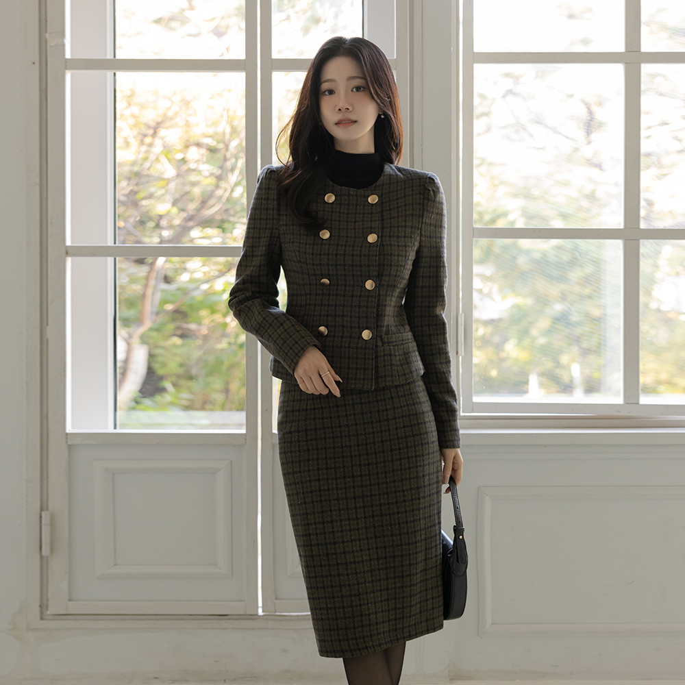 クラシック チェック ウール ダブル ボタン Set-up ジャケット