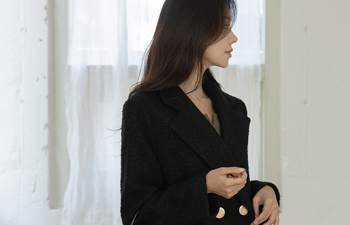 ソフト ブークレ ダブルボタン ロングコート Ⅱ