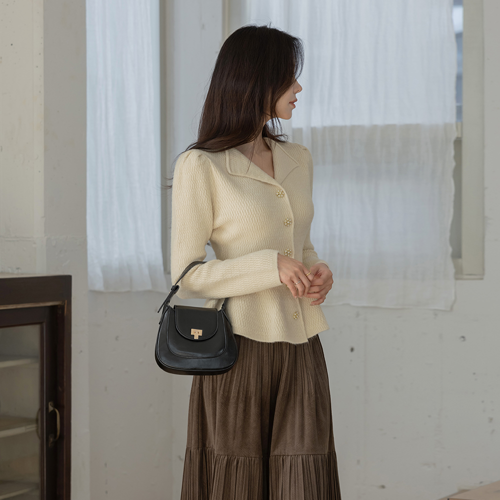 オープンネック ペプラム パフ カーディガン ニット