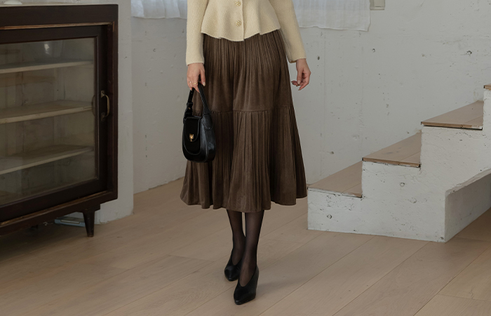 ベルベット プリーツ カンカン バンディング スカート