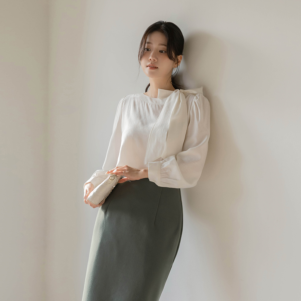 サイド リボン·ネックライン ブラウス